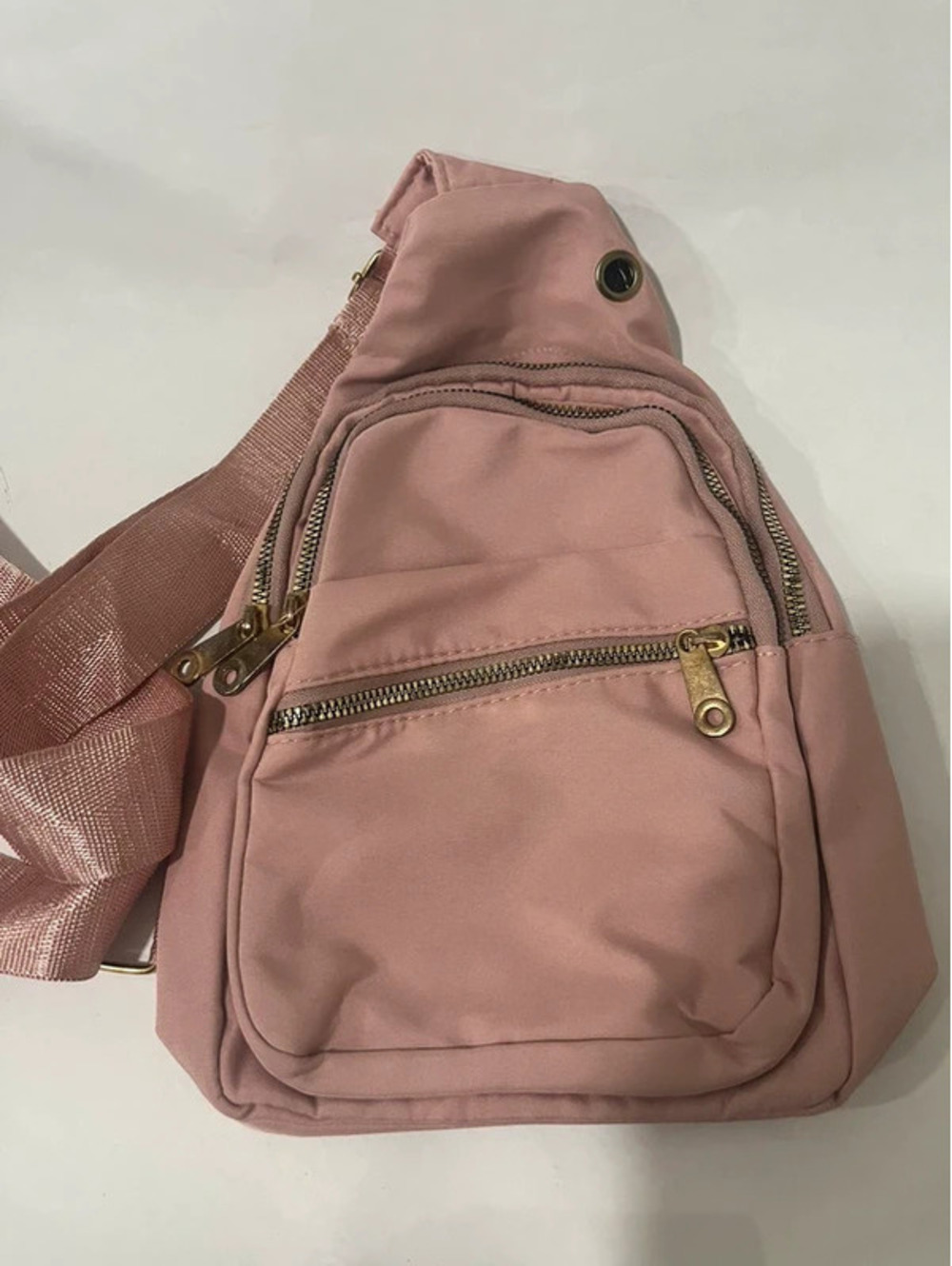 Woman multi zipper cross body pink bag adjustable
